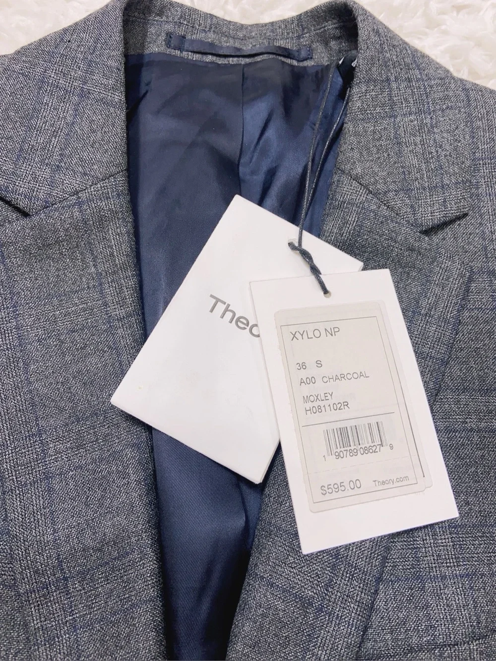 NWT $595 Theory Xylo NP Moxley Wool Plaid Blazer Blazer Jacket Charcoal 36S